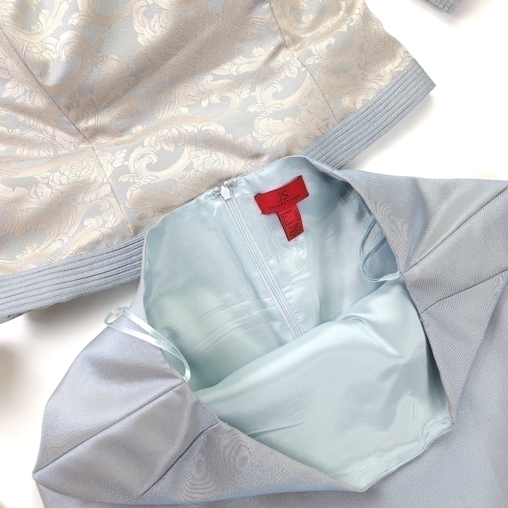 JS Collections Gold Teal 3Pc Formal Dress Coat Set Sz 14 - Picture 6 of 13